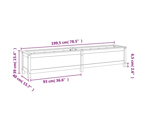 vidaXL augstā puķu kaste, balta, 199,5x40x39 cm, priedes masīvkoks