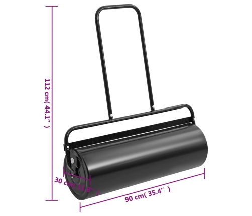 vidaXL zālāja rullis ar rokturi, melns, 63 L, dzelzs un tērauds