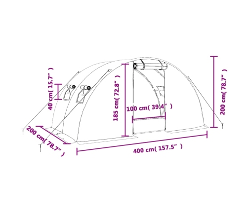 vidaXL siltumnīca ar tērauda rāmi, balta, 8 m², 4x2x2 m
