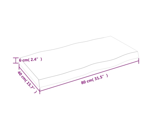 vidaXL galda virsma, 80x40x(2-6) cm, neapstrādāts ozola masīvkoks