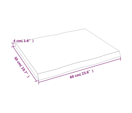 vidaXL galda virsma, gaiši brūna, 60x50x(2-4)cm, ozola masīvkoks