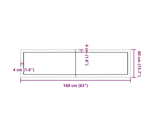 vidaXL galda virsma, tumši brūna, 160x40x(2-4) cm, ozola masīvkoks