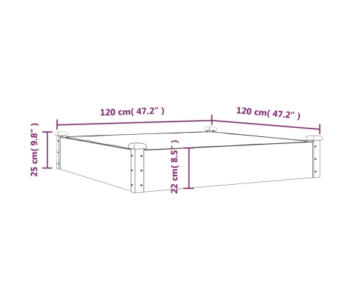 vidaXL augstā puķu kaste ar ieliktni, 120x120x25 cm, egles masīvkoks