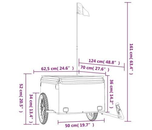 vidaXL velosipēda piekabe, 45 kg, melna, dzelzs