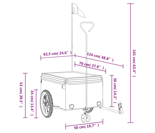 vidaXL velosipēda piekabe, 45 kg, melna, dzelzs
