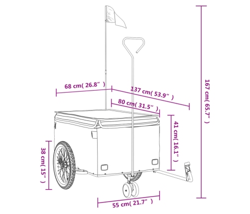 vidaXL velosipēda piekabe, 45 kg, melna, dzelzs