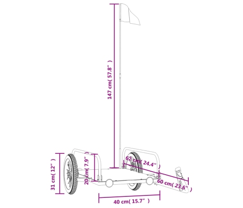 vidaXL velosipēda piekabe, 122x53x31 cm, dzelzs, melna