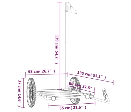 vidaXL velosipēda piekabe, 135x68x37 cm, dzelzs, melna