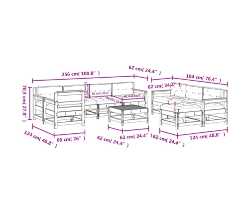 10-Daļīgs Dārza Atpūtas Mēbeļu Komplekts, Matrači, Masīvkoks Vidaxl