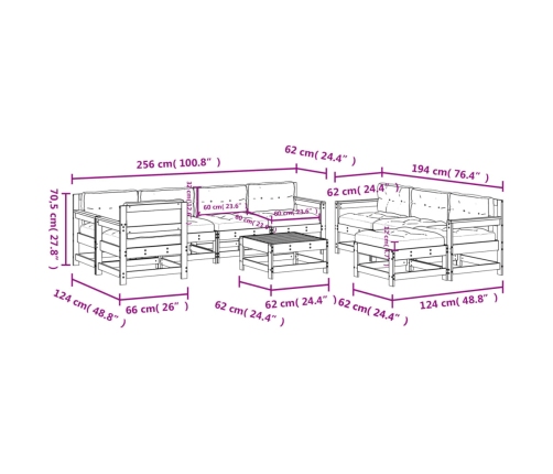 vidaXL 10-daļīgs dārza atpūtas mēbeļu komplekts ar matračiem masīvkoks