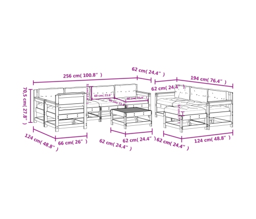 10-Daļīgs Dārza Atpūtas Mēbeļu Komplekts Ar Matračiem, Egle Vidaxl