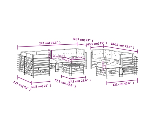 vidaXL 10-daļīgs dārza atpūtas mēbeļu komplekts, matrači, masīvkoks