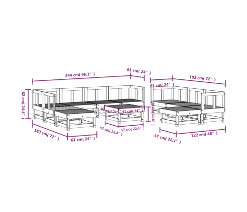11-Daļīgs Dārza Mēbeļu Komplekts, Priedes Masīvkoks Vidaxl