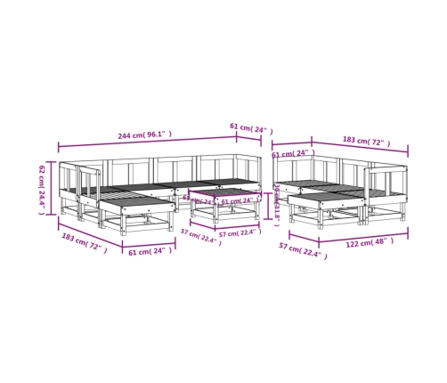 vidaXL 11-daļīgs dārza mēbeļu komplekts, impregnēts priedes koks