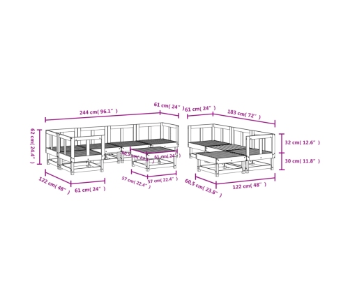 vidaXL 10-daļīgs dārza mēbeļu komplekts, impregnēts priedes koks