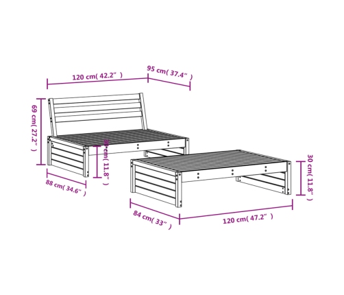 vidaXL 2-daļīgs dārza atpūtas mēbeļu komplekts, balts priedes koks