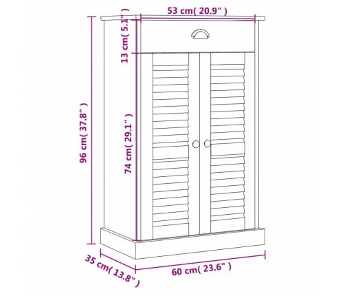vidaXL apavu skapis VIGO, 60x35x96 cm, priedes masīvkoks, balts