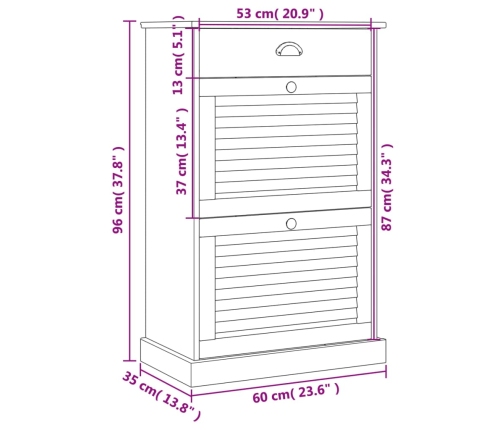 vidaXL apavu skapis VIGO, 60x35x96 cm, priedes masīvkoks, pelēks