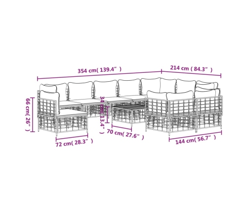 vidaXL 11-daļīgs dārza mēbeļu komplekts ar matračiem, PE rotangpalma