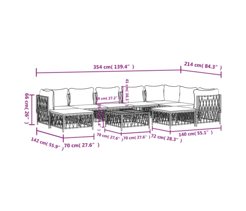 vidaXL 10-daļīgs dārza atpūtas mēbeļu komplekts ar matračiem, tērauds