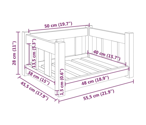 Suņu Gulta, 55,5X45,5X28 Cm, Priedes Masīvkoks Vidaxl