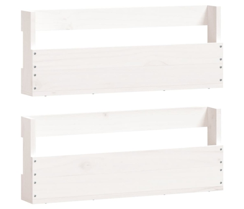 vidaXL sienas apavu plaukti, 2 gab., balti, 59x9x23 cm, priedes koks