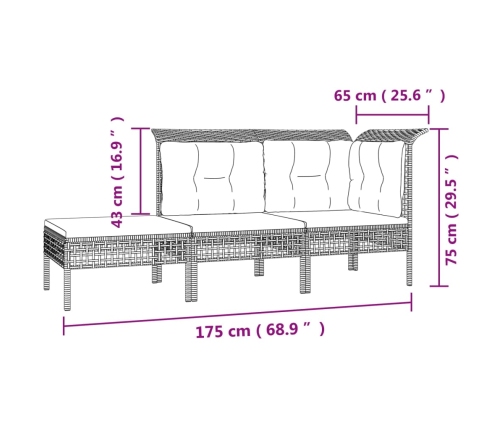 vidaXL 10-daļīgs dārza atpūtas mēbeļu komplekts, pelēka PE rotangpalma