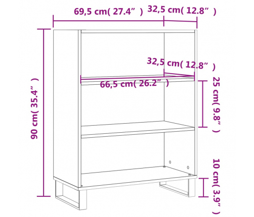 vidaXL plaukts, spīdīgi balts, 69,5x32,5x90 cm, inženierijas koks