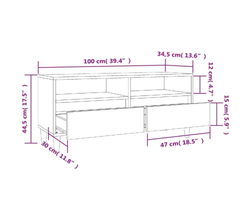 vidaXL TV skapītis, pelēks, 100x34,5x44,5 cm, inženierijas koks