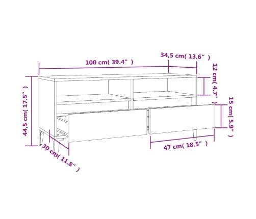 vidaXL TV skapītis, 100x34,5x44,5 cm, inženierijas koks, balts