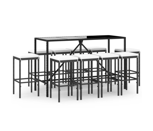 11-Daļīgs Dārza Mēbeļu Komplekts, Matrači, Rotangpalma, Melns Vidaxl