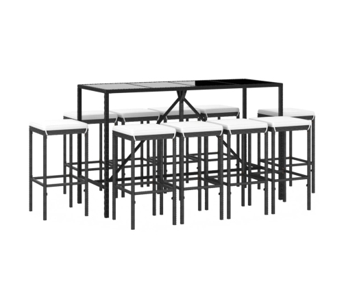 11-Daļīgs Dārza Mēbeļu Komplekts, Matrači, Rotangpalma, Melns Vidaxl