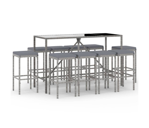 vidaXL 11-daļīgs bāra mēbeļu komplekts, matrači, PE rotangpalma