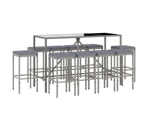 vidaXL 11-daļīgs bāra mēbeļu komplekts, matrači, PE rotangpalma