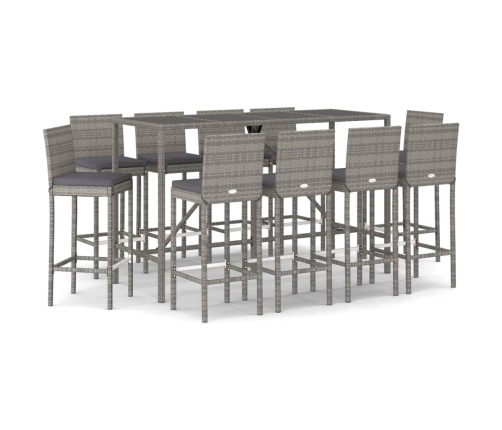 vidaXL 11-daļīgs bāra mēbeļu komplekts, matrači, PE rotangpalma