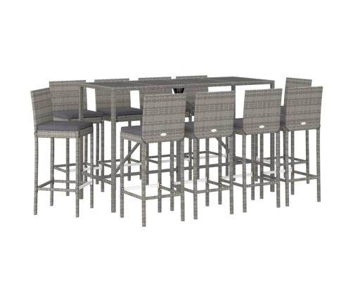 vidaXL 11-daļīgs bāra mēbeļu komplekts, matrači, PE rotangpalma