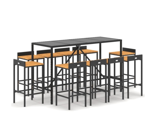 vidaXL 11-daļīgs dārza bāra mēbeļu komplekts, PE rotangpalma, akācija