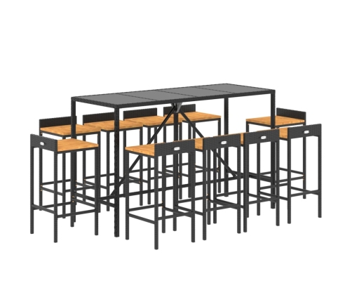 vidaXL 11-daļīgs dārza bāra mēbeļu komplekts, PE rotangpalma, akācija