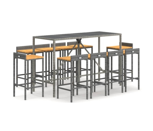 vidaXL 11-daļīgs dārza bāra mēbeļu komplekts, PE rotangpalma, akācija