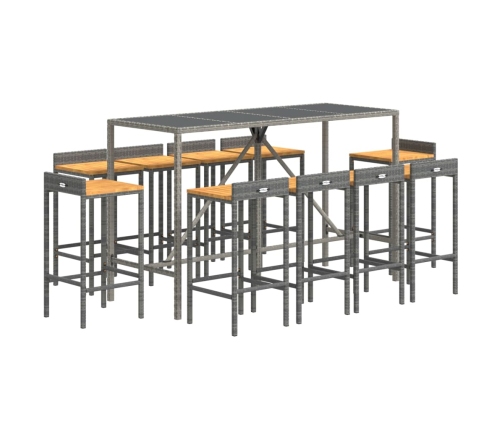 vidaXL 11-daļīgs dārza bāra mēbeļu komplekts, PE rotangpalma, akācija