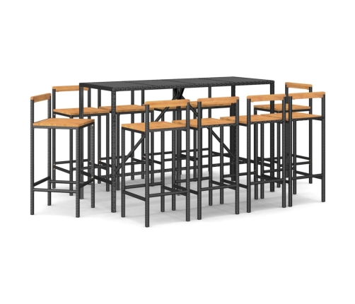 vidaXL 11-daļīgs dārza bāra mēbeļu komplekts, PE rotangpalma, akācija