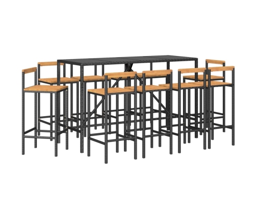 vidaXL 11-daļīgs dārza bāra mēbeļu komplekts, PE rotangpalma, akācija