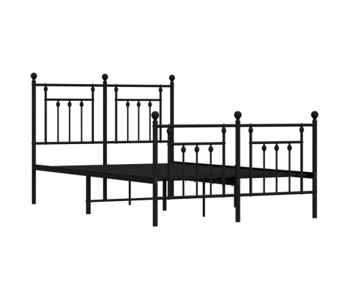 vidaXL gultas rāmis ar galvgali un kājgali, melns metāls, 135x190 cm