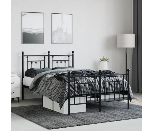 vidaXL gultas rāmis ar galvgali un kājgali, melns metāls, 135x190 cm