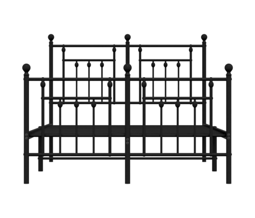 vidaXL gultas rāmis ar galvgali un kājgali, melns metāls, 135x190 cm