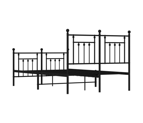 vidaXL gultas rāmis ar galvgali un kājgali, melns metāls, 135x190 cm