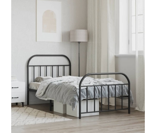 vidaXL gultas rāmis ar galvgali un kājgali, melns metāls, 107x203 cm