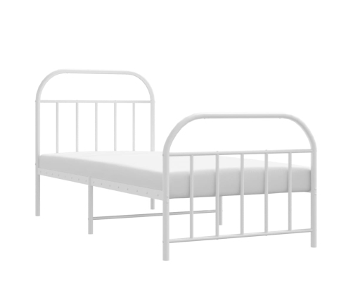 vidaXL gultas rāmis ar galvgali un kājgali, balts metāls, 90x190 cm