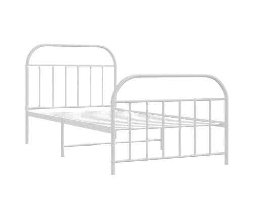 vidaXL gultas rāmis ar galvgali un kājgali, balts metāls, 100x190 cm
