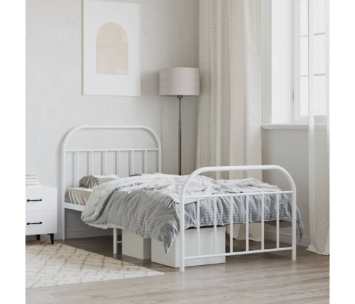 vidaXL gultas rāmis ar galvgali un kājgali, balts metāls, 100x190 cm